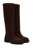 Kadın Kahverengi Fermuarlı Kalın Tabanlı Süet Deri Çizme | Derimod Kadın Kahverengi Fermuarlı Kalın Tabanlı Süet Deri Çizme | Derimod