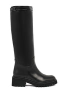 Kadın Siyah Fermuarlı Kalın Tabanlı Deri Çizme | Derimod Kadın Siyah Fermuarlı Kalın Tabanlı Deri Çizme | Derimod