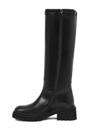 Kadın Siyah Fermuarlı Kalın Tabanlı Deri Çizme | Derimod Kadın Siyah Fermuarlı Kalın Tabanlı Deri Çizme | Derimod