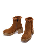 Kadın Taba Fermuarlı Kalın Topuklu Süet Deri Bot | Derimod Kadın Taba Fermuarlı Kalın Topuklu Süet Deri Bot | Derimod