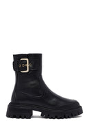 Woman Black Thick Sole Leather Boat | Derimod Woman Black Thick Sole Leather Boat | Derimod
