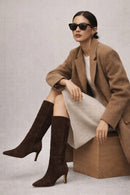 Women's Brown Thin Heeled Suede Leather Boot | Derimod Women's Brown Thin Heeled Suede Leather Boot | Derimod