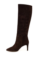 Women's Brown Thin Heeled Suede Leather Boot | Derimod Women's Brown Thin Heeled Suede Leather Boot | Derimod