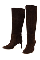 Women's Brown Thin Heeled Suede Leather Boot | Derimod Women's Brown Thin Heeled Suede Leather Boot | Derimod