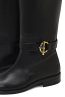 Women's Black Buckle Detailed Leather Boot | Derimod Women's Black Buckle Detailed Leather Boot | Derimod