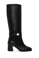 Kadın Siyah Kalın Topuklu Deri Çizme | Derimod Kadın Siyah Kalın Topuklu Deri Çizme | Derimod