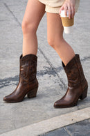 Kadın Kahverengi Kısa Kalın Topuklu Deri Kovboy Bot | Derimod Kadın Kahverengi Kısa Kalın Topuklu Deri Kovboy Bot | Derimod