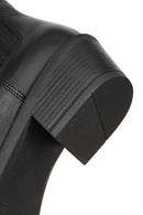 Women's Black Short Thick Heeled Leather Cowboy Boots | Derimod Women's Black Short Thick Heeled Leather Cowboy Boots | Derimod