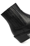 Women's Black Short Thick Heeled Leather Cowboy Boots | Derimod Women's Black Short Thick Heeled Leather Cowboy Boots | Derimod