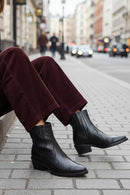 Kadın Siyah Kısa Kalın Topuklu Deri Kovboy Bot | Derimod Kadın Siyah Kısa Kalın Topuklu Deri Kovboy Bot | Derimod