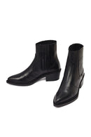 Women's Black Short Thick Heeled Leather Cowboy Boots | Derimod Women's Black Short Thick Heeled Leather Cowboy Boots | Derimod