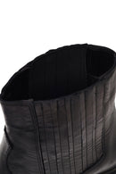 Women's Black Short Thick Heeled Leather Cowboy Boots | Derimod Women's Black Short Thick Heeled Leather Cowboy Boots | Derimod