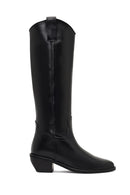 Kadın Siyah Kısa Topuklu Deri Kovboy Çizme | Derimod Kadın Siyah Kısa Topuklu Deri Kovboy Çizme | Derimod