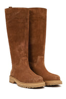 Kadın Taba Kalın Tabanlı Süet Deri Çizme | Derimod Kadın Taba Kalın Tabanlı Süet Deri Çizme | Derimod