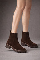 Women's Brown Suede Leather Chelsea Boot | Derimod Women's Brown Suede Leather Chelsea Boot | Derimod