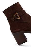 Kadın Kahverengi Fermuarlı Kalın Topuklu Süet Deri Bot | Derimod Kadın Kahverengi Fermuarlı Kalın Topuklu Süet Deri Bot | Derimod