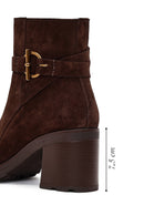 Kadın Kahverengi Fermuarlı Kalın Topuklu Süet Deri Bot | Derimod Kadın Kahverengi Fermuarlı Kalın Topuklu Süet Deri Bot | Derimod