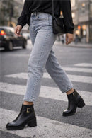 Kadın Siyah Fermuarlı Kalın Topuklu Deri Bot | Derimod Kadın Siyah Fermuarlı Kalın Topuklu Deri Bot | Derimod