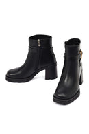 Women's Black Zippered Thick Heeled Leather Boot | Derimod Women's Black Zippered Thick Heeled Leather Boot | Derimod