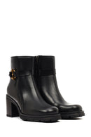 Women's Black Zippered Thick Heeled Leather Boot | Derimod Women's Black Zippered Thick Heeled Leather Boot | Derimod