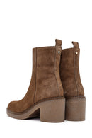 Kadın Bej Fermuarlı Kalın Topuklu Süet Deri Bot | Derimod Kadın Bej Fermuarlı Kalın Topuklu Süet Deri Bot | Derimod