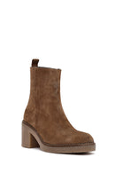 Kadın Bej Fermuarlı Kalın Topuklu Süet Deri Bot | Derimod Kadın Bej Fermuarlı Kalın Topuklu Süet Deri Bot | Derimod