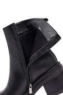 Women's Black Zippered Thick Heeled Leather Boot | Derimod Women's Black Zippered Thick Heeled Leather Boot | Derimod