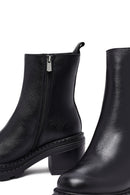 Women's Black Zippered Thick Heeled Leather Boot | Derimod Women's Black Zippered Thick Heeled Leather Boot | Derimod