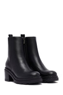 Women's Black Zippered Thick Heeled Leather Boot | Derimod Women's Black Zippered Thick Heeled Leather Boot | Derimod