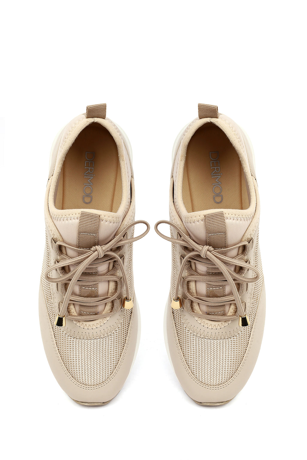 Kadın Bej Bağcıklı Dolgu Topuklu Sneaker