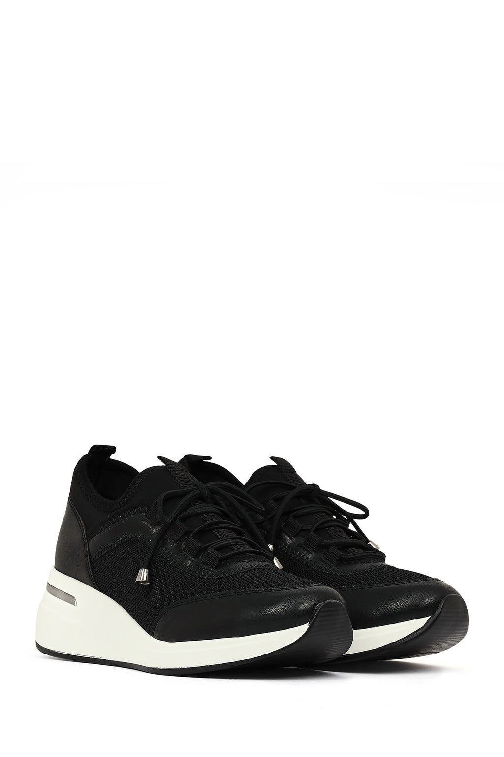 Kadın Siyah Bağcıklı Dolgu Topuklu Sneaker