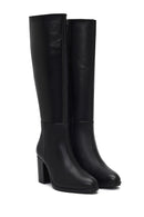 Women's Black Zippered Thick Heeled Leather Boot | Derimod Women's Black Zippered Thick Heeled Leather Boot | Derimod