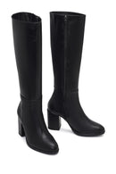Women's Black Zippered Thick Heeled Leather Boot | Derimod Women's Black Zippered Thick Heeled Leather Boot | Derimod