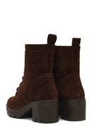 Women's Brown Zippered Thick Heeled Suede Leather Boot | Derimod Women's Brown Zippered Thick Heeled Suede Leather Boot | Derimod