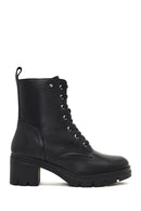 Women's Black Zippered Thick Heeled Leather Boot | Derimod Women's Black Zippered Thick Heeled Leather Boot | Derimod
