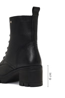 Women's Black Zippered Thick Heeled Leather Boot | Derimod Women's Black Zippered Thick Heeled Leather Boot | Derimod