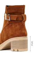 Women's Tan Thick Heeled Zippered Suede Leather Boot | Derimod Women's Tan Thick Heeled Zippered Suede Leather Boot | Derimod