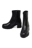 Women's Black Zippered Thick Heeled Leather Boot | Derimod Women's Black Zippered Thick Heeled Leather Boot | Derimod