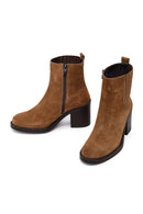 Kadın Taba Fermuarlı Kalın Topuklu Süet Deri Bot | Derimod Kadın Taba Fermuarlı Kalın Topuklu Süet Deri Bot | Derimod