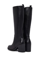 Kadın Siyah Fermuarlı Kalın Topuklu Deri Çizme | Derimod Kadın Siyah Fermuarlı Kalın Topuklu Deri Çizme | Derimod