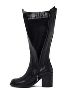 Kadın Siyah Fermuarlı Kalın Topuklu Deri Çizme | Derimod Kadın Siyah Fermuarlı Kalın Topuklu Deri Çizme | Derimod