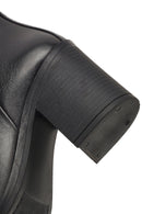 Women's Black Zippered Thick Heeled Leather Boot | Derimod Women's Black Zippered Thick Heeled Leather Boot | Derimod