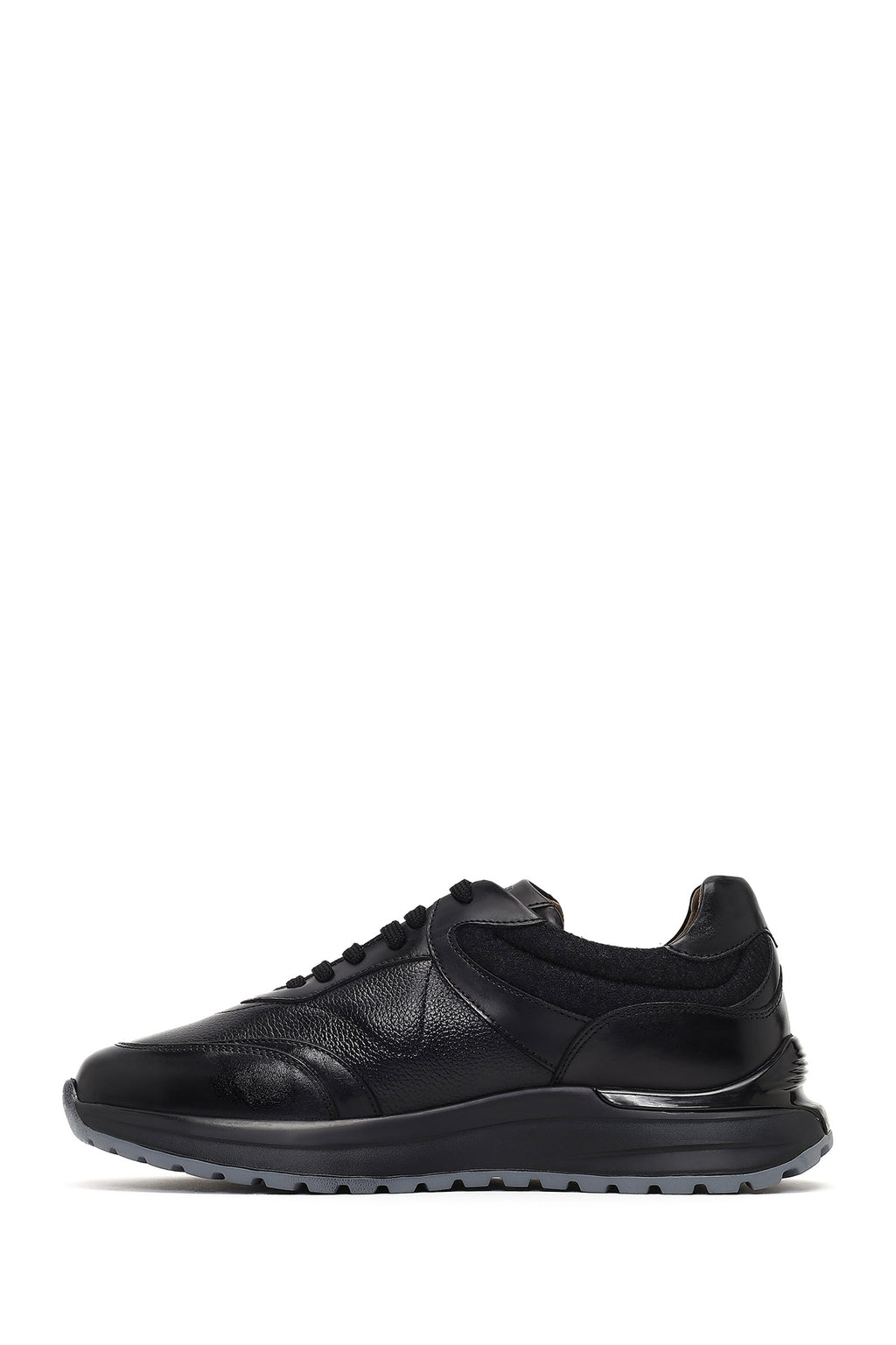 Erkek Siyah Bağcıklı Kalın Tabanlı Deri Sneaker