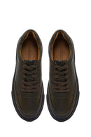 Men's Khaki Lace-Up Thick-Soled Leather Sneakers | Derimod Men's Khaki Lace-Up Thick-Soled Leather Sneakers | Derimod