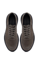Men's Gray Lace-Up Thick-Soled Nubuck Leather Sneakers | Derimod Men's Gray Lace-Up Thick-Soled Nubuck Leather Sneakers | Derimod