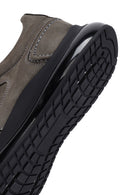 Men's Gray Lace-Up Thick-Soled Nubuck Leather Sneakers | Derimod Men's Gray Lace-Up Thick-Soled Nubuck Leather Sneakers | Derimod