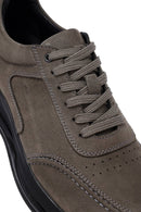 Men's Gray Lace-Up Thick-Soled Nubuck Leather Sneakers | Derimod Men's Gray Lace-Up Thick-Soled Nubuck Leather Sneakers | Derimod
