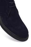 Men's Navy Blue Lace-Up Suede Leather Boot | Derimod Men's Navy Blue Lace-Up Suede Leather Boot | Derimod