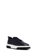Men's Navy Blue Lace-Up Thick-Soled Leather Sneakers | Derimod Men's Navy Blue Lace-Up Thick-Soled Leather Sneakers | Derimod