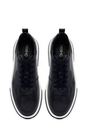 Men's Navy Blue Lace-Up Thick-Soled Leather Sneakers | Derimod Men's Navy Blue Lace-Up Thick-Soled Leather Sneakers | Derimod